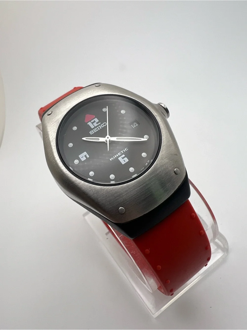Seiko Black Dial Watch with Red Strap